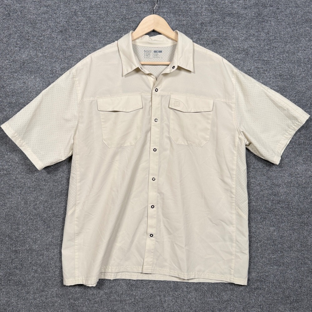 5.11. Tactical Mens Size XL Shirt Cream Button Up Pockets Collared Work Uniform